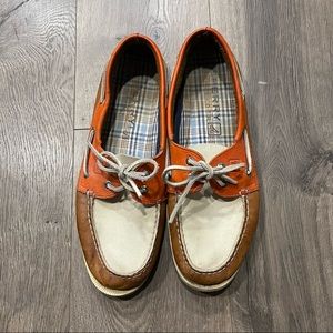 Sperry orange and white mens shoes size 12